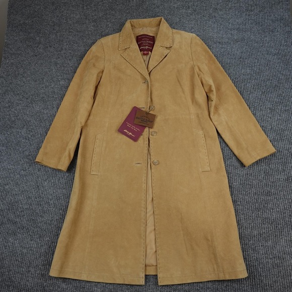 Eddie Bauer Jackets & Blazers - Eddie Bauer Seattle Suede Coat Womens Medium Beige Leather Long Lined Overcoat